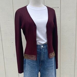 Cache Silk and Metallic Thread Y2K Burgundy Beaded Knit Sweater Size Medium
